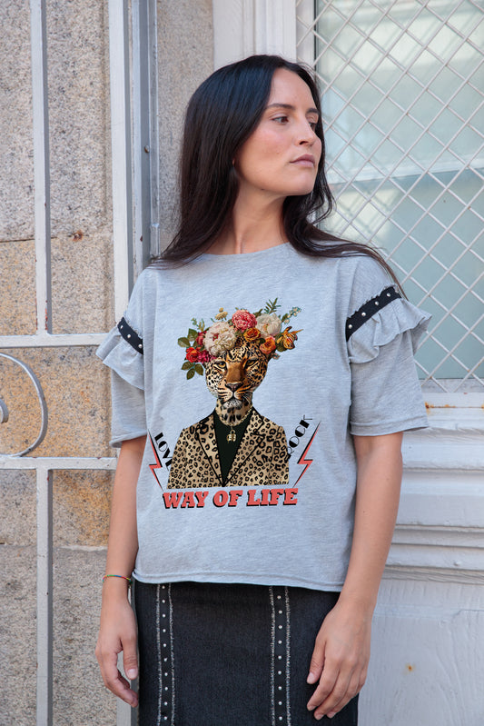 Camiseta Over Tigre Flores