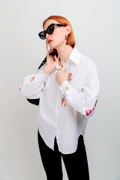 Camisa Bordada Peace Rosa