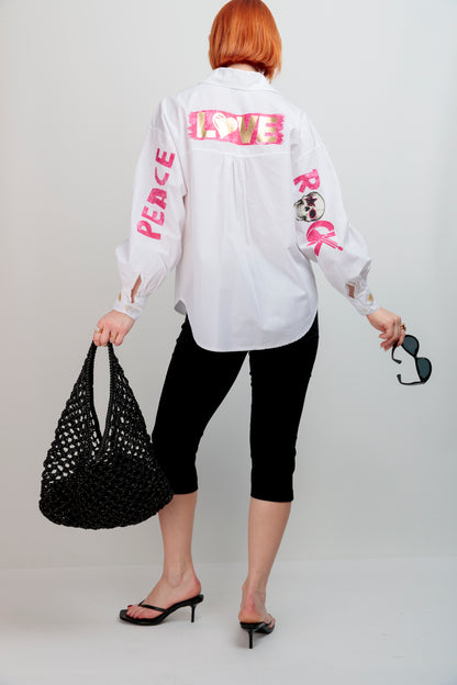 Camisa Bordada Peace Rosa