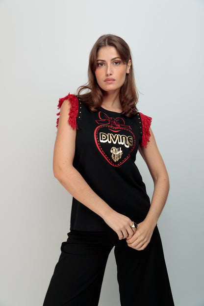 Camiseta Flecos Tachas Divine