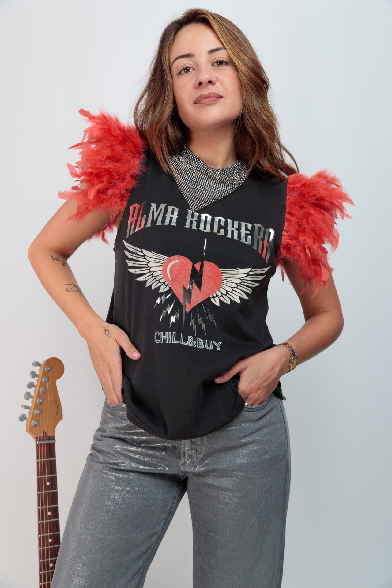 CAMISETA LAVADA PLUMAS ALMA ROQUERA PLATA