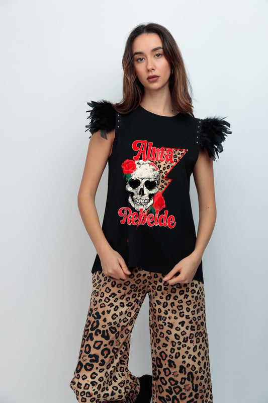 CAMISETA PLUMAS NEGRAS ALMA REBELDE