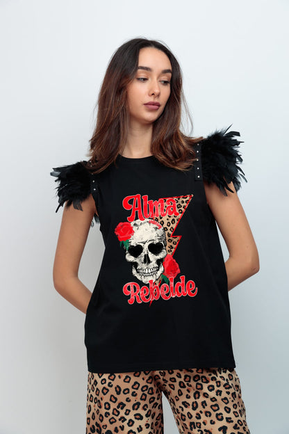 CAMISETA PLUMAS NEGRAS ALMA REBELDE