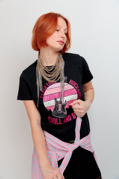 Camiseta Guitarra Peace Rosa