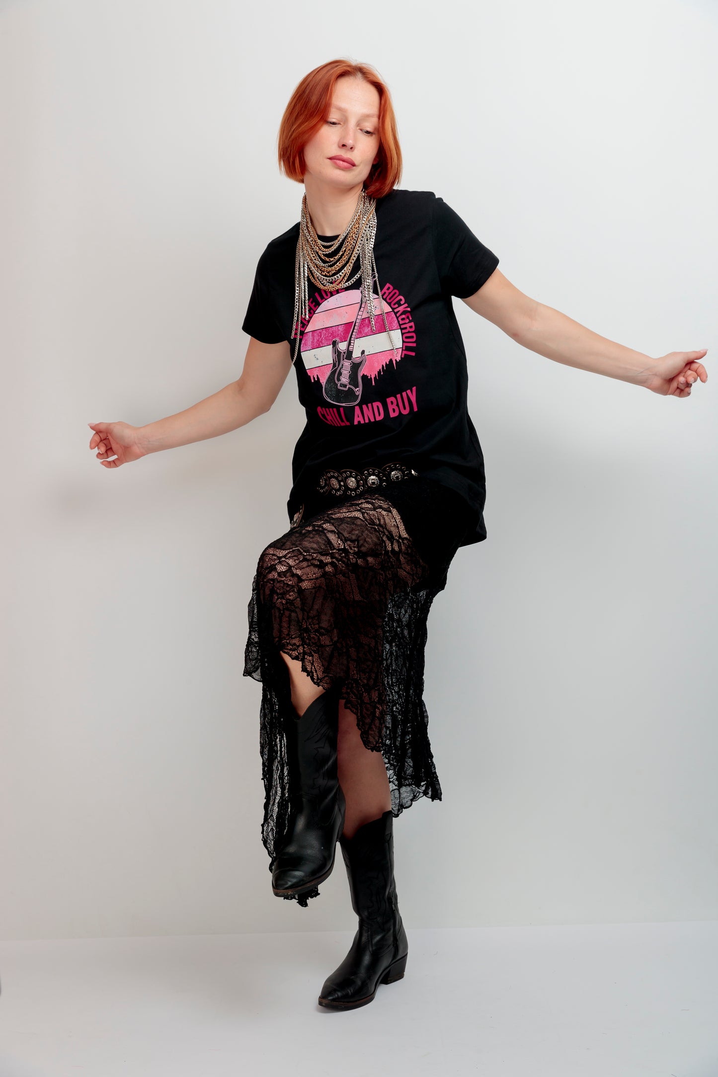 Camiseta Guitarra Peace Rosa