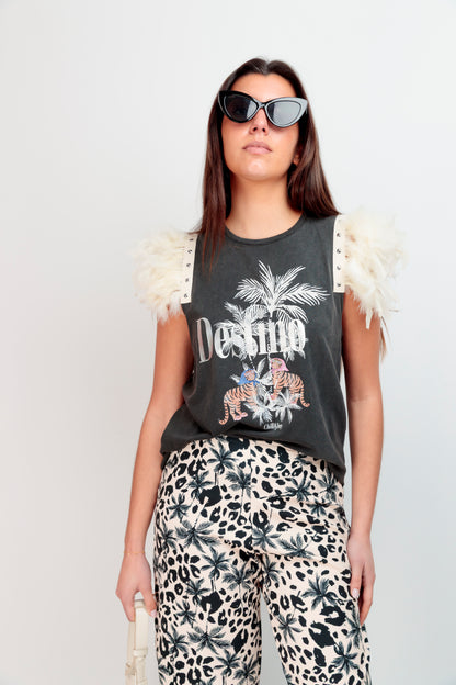 Camiseta Plumas Tachas Palm TIger