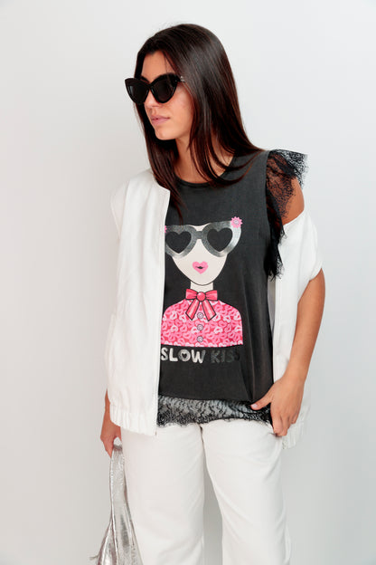 T-shirt dentelle jeune fille Slow