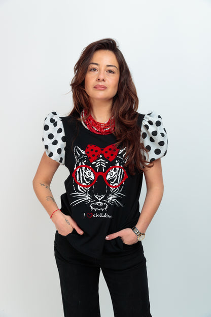 Camiseta Negra Lunares Tigre