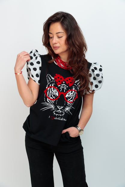 Camiseta Negra Lunares Tigre