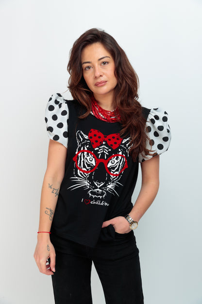 Camiseta Negra Lunares Tigre