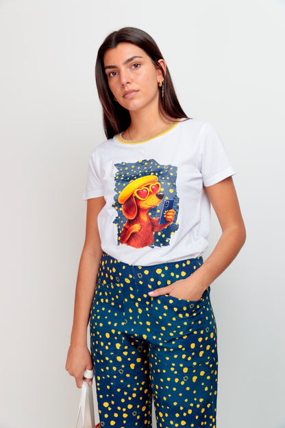 T-shirt Lurex Teckel Pois