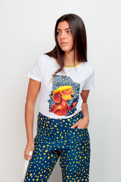 T-shirt Lurex Teckel Pois
