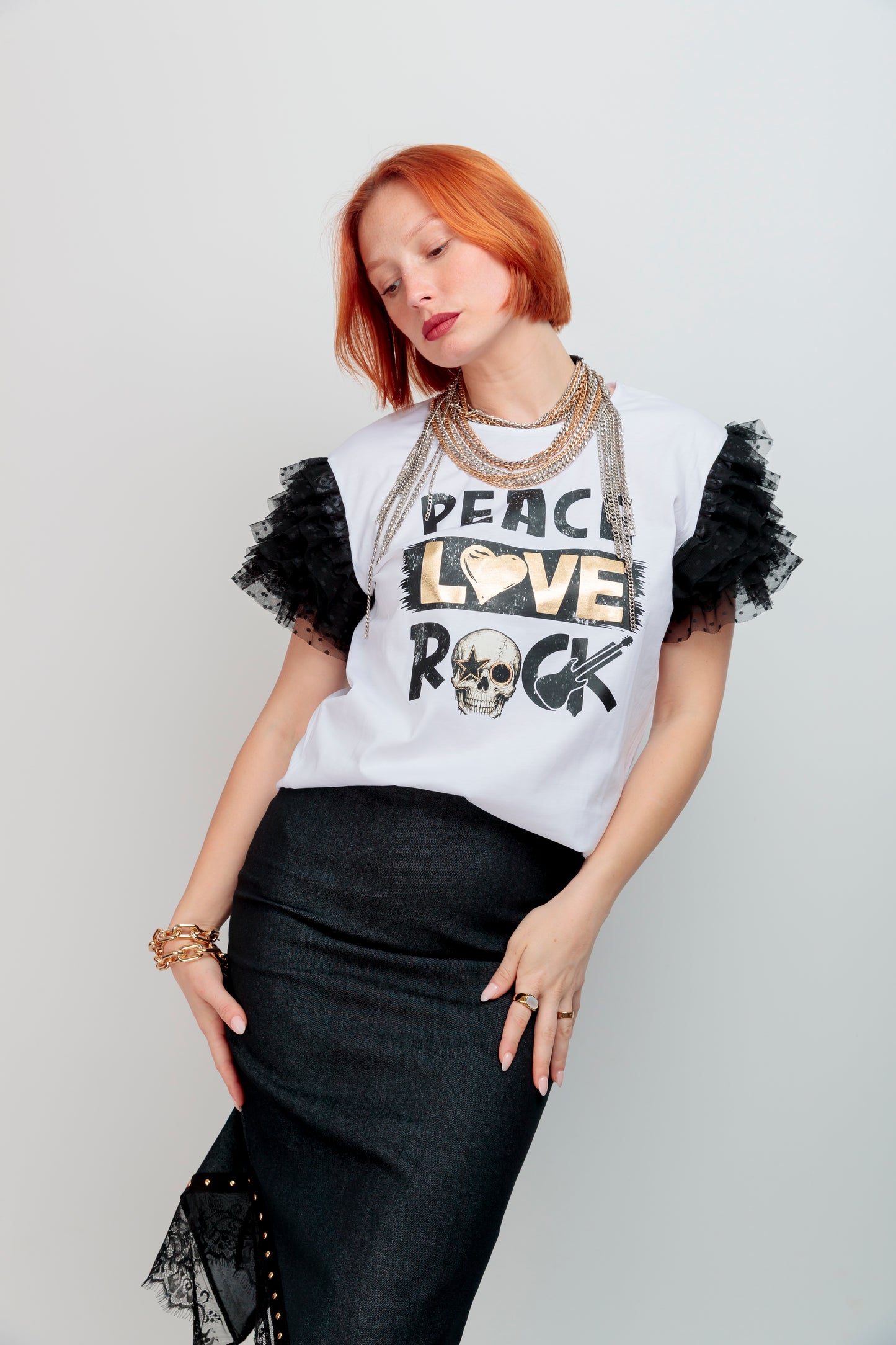 Black Tulle Peace T-Shirt