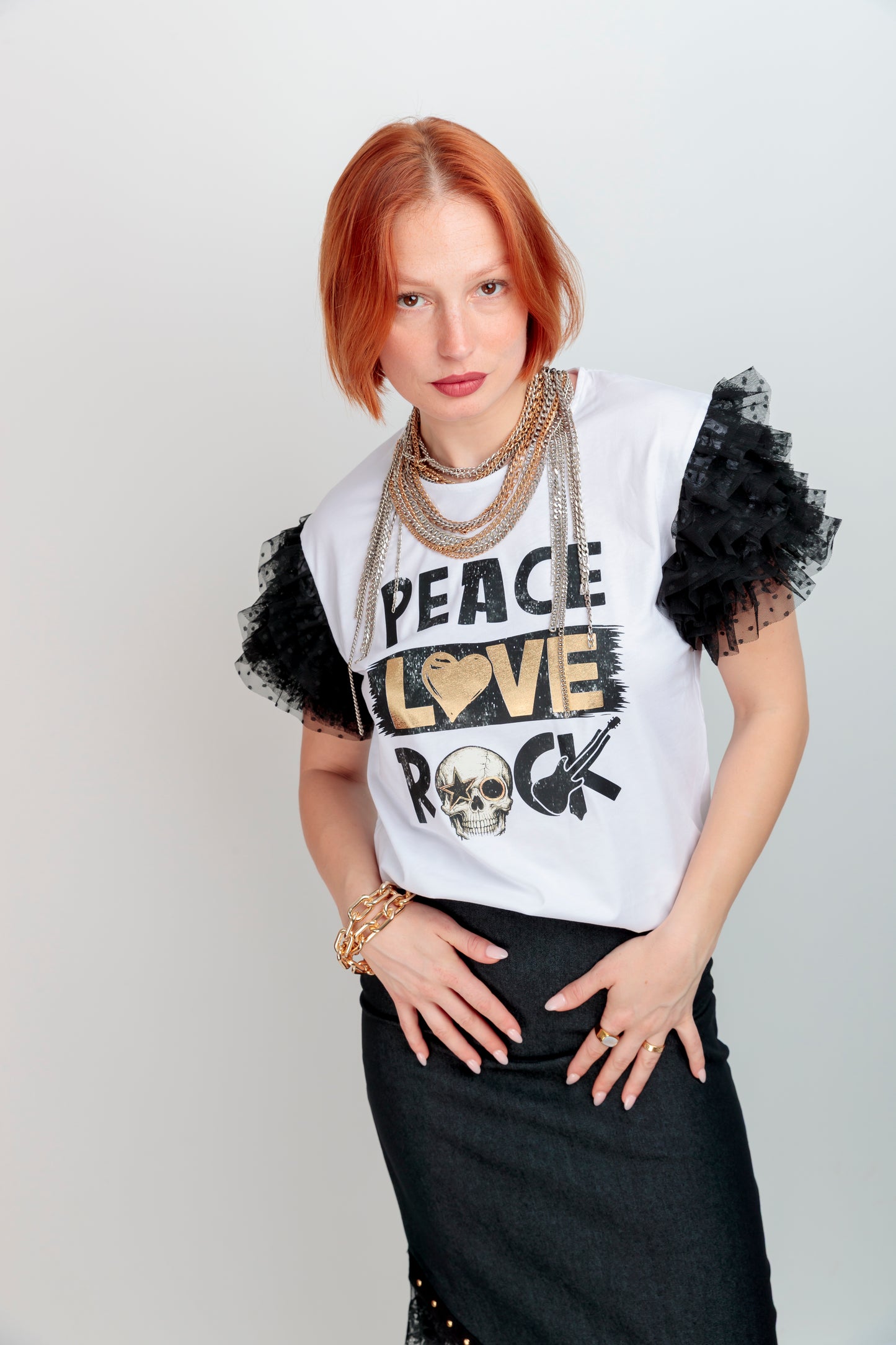 Black Tulle Peace T-Shirt