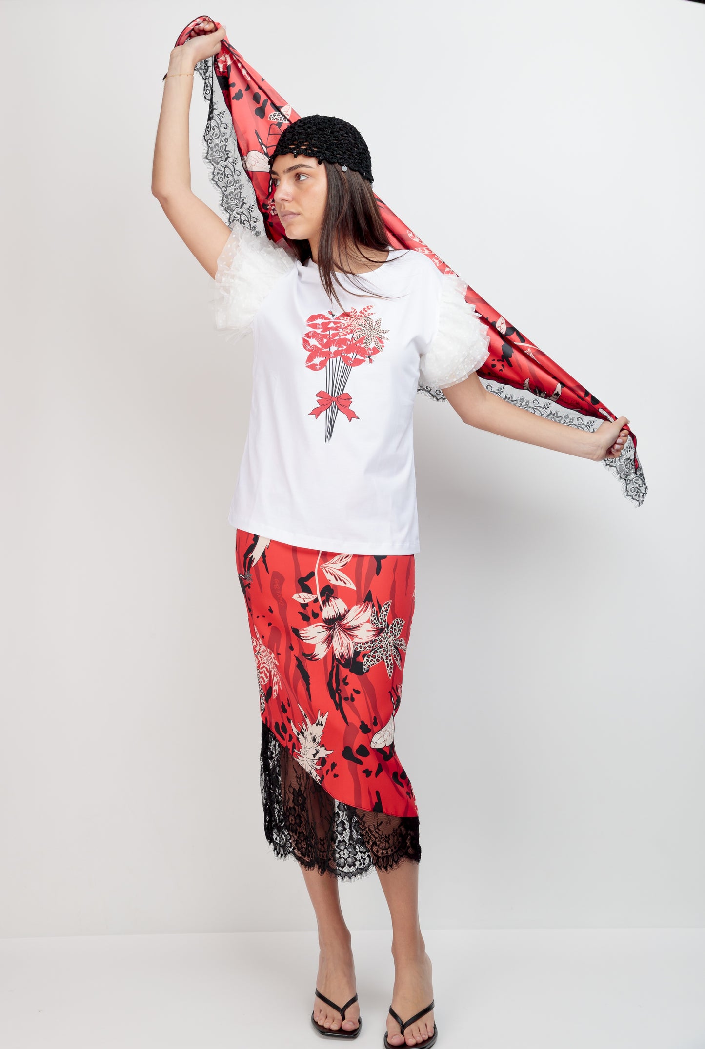 T-shirt Magnolia Bouquet Bisous Noir