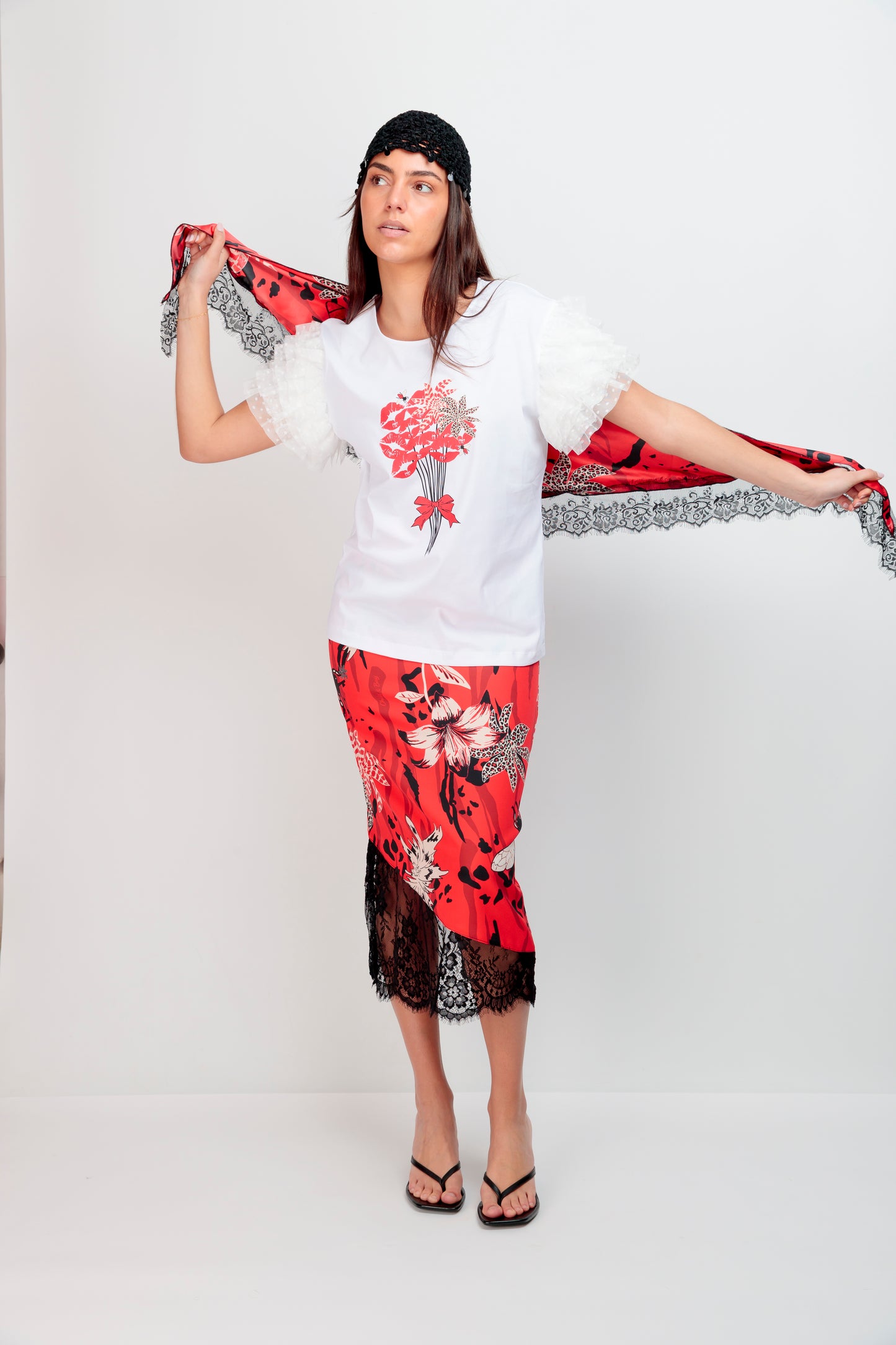 T-shirt Magnolia Bouquet Bisous Noir