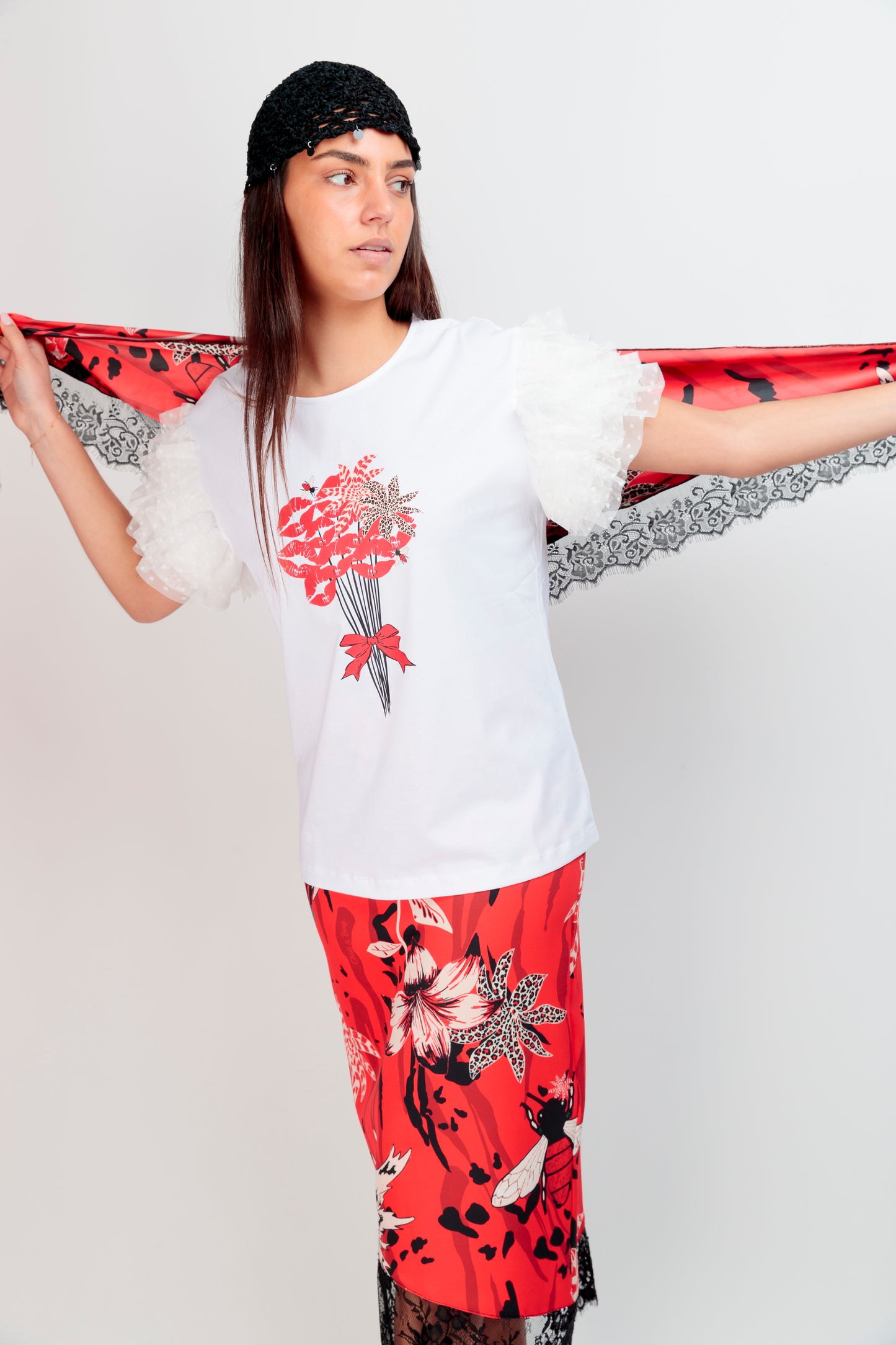 T-shirt Magnolia Bouquet Bisous Noir