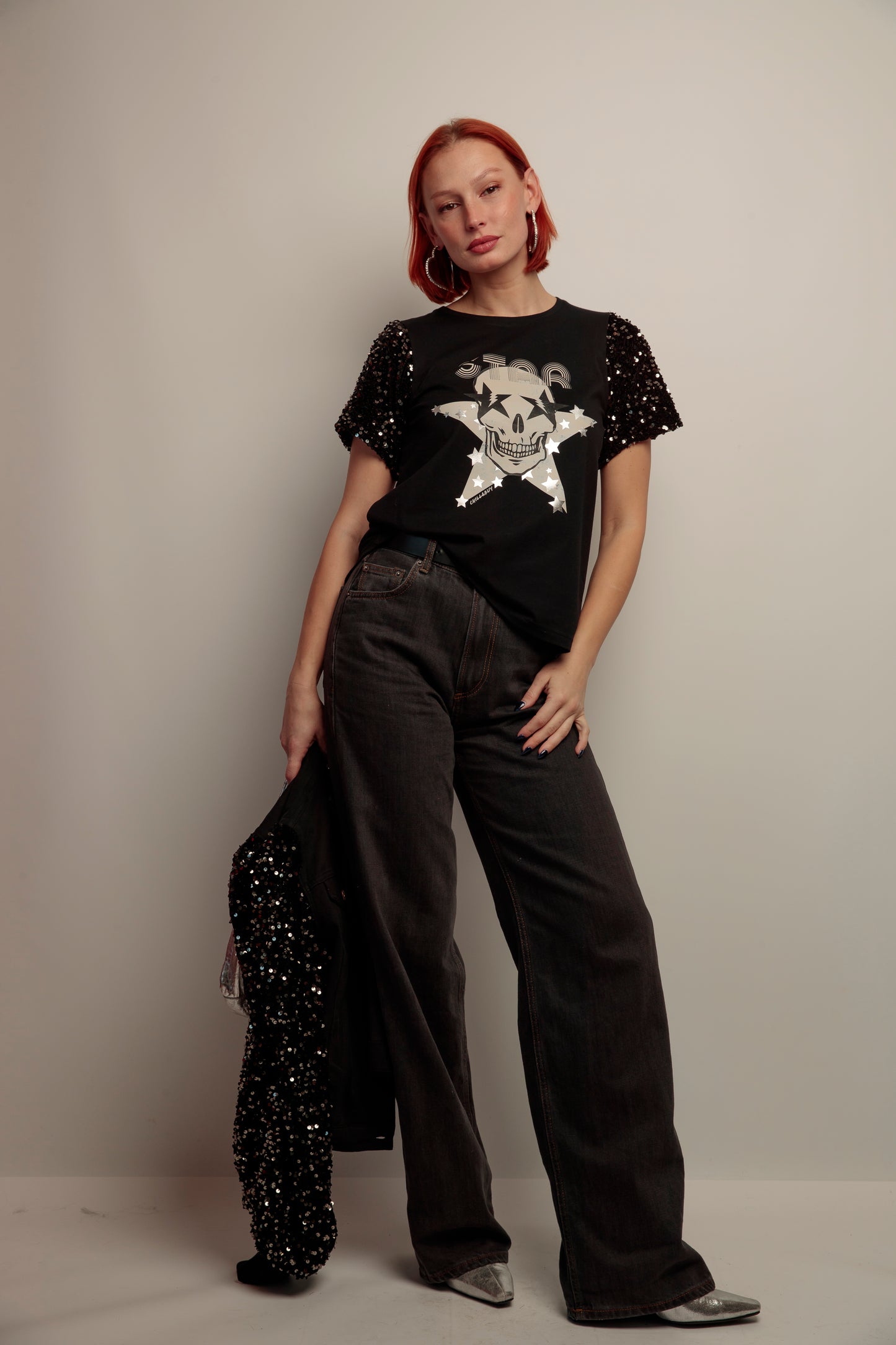 Camiseta Lentejuelas Skull Fiesta