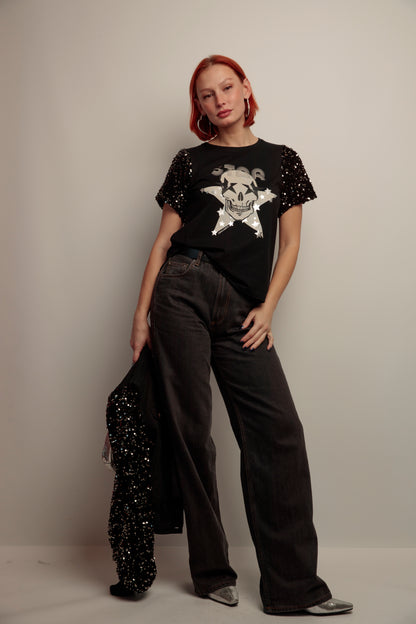 Camiseta Lentejuelas Skull Fiesta