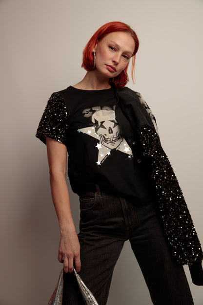 Camiseta Lentejuelas Skull Fiesta