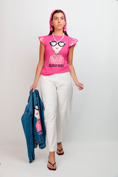 T-shirt volanté Love à pois