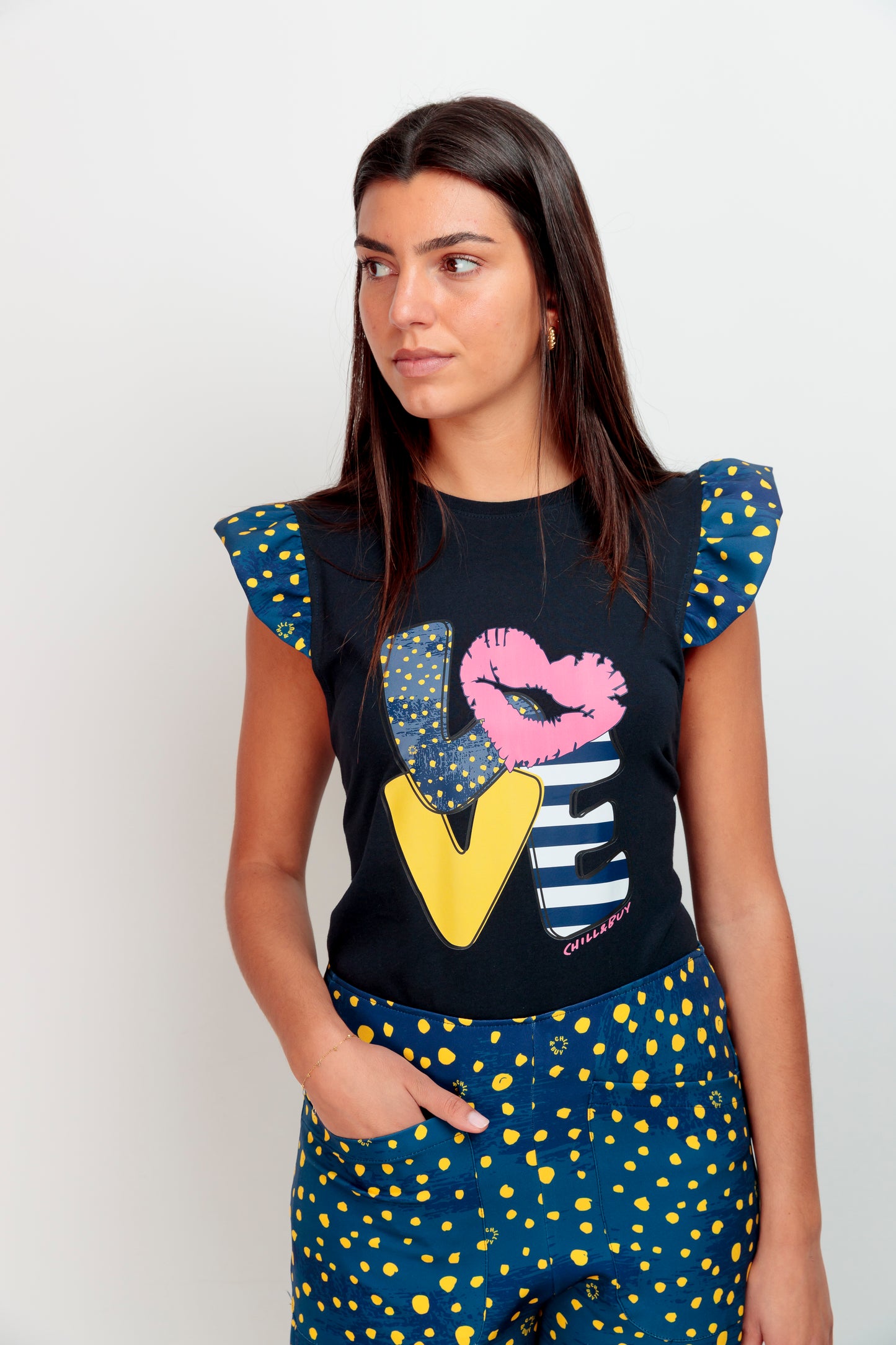 T-shirt volanté Love à pois