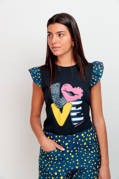 T-shirt volanté Love à pois