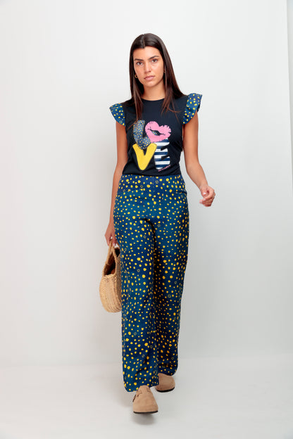 T-shirt volanté Love à pois
