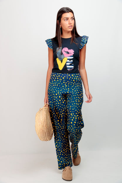 T-shirt volanté Love à pois