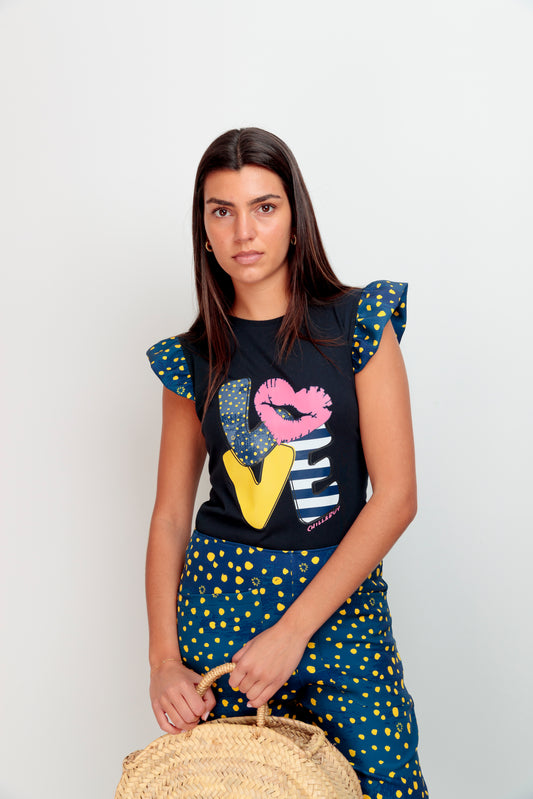 T-shirt volanté Love à pois