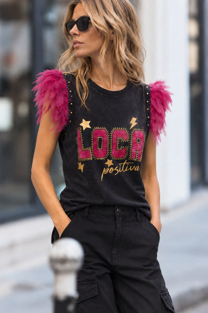 Camiseta Plumas Loca Posiitiva