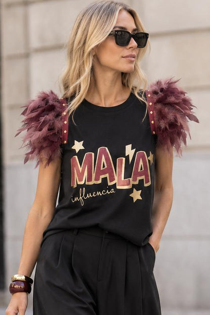 T-shirt à plumes de rock star