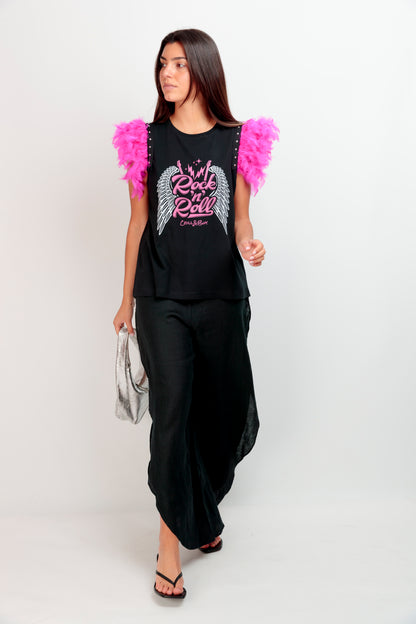 Camiseta Plumas RockFly Fucsia