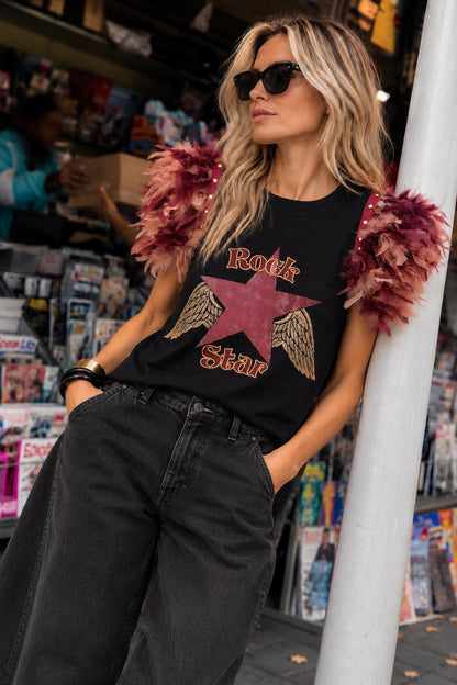 T-shirt à plumes de rock star