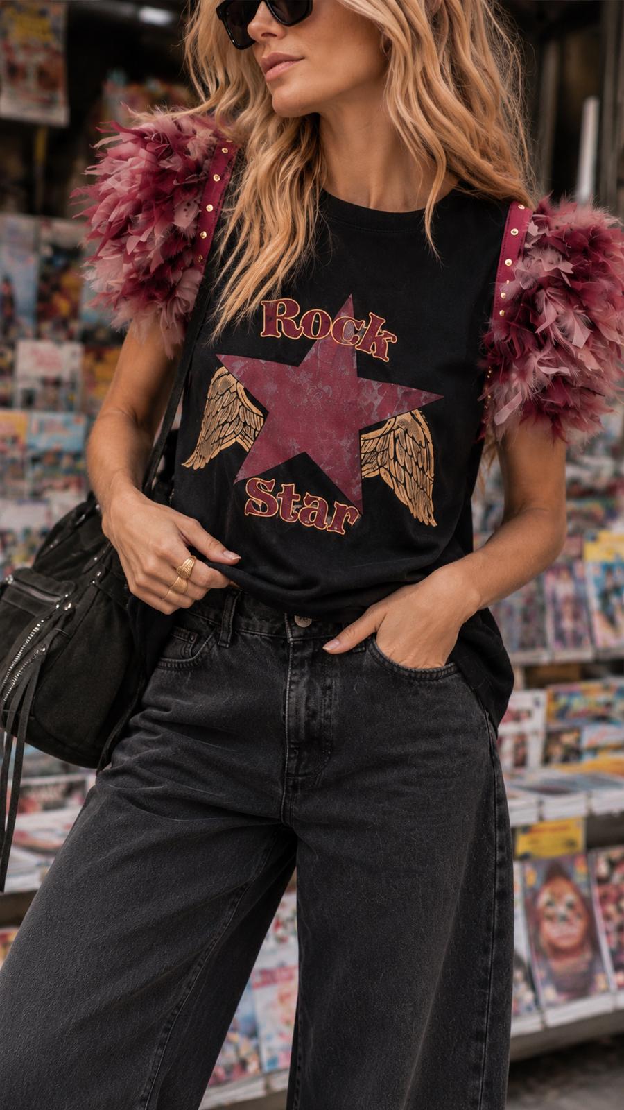 T-shirt à plumes de rock star