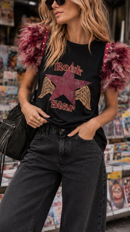T-shirt à plumes de rock star