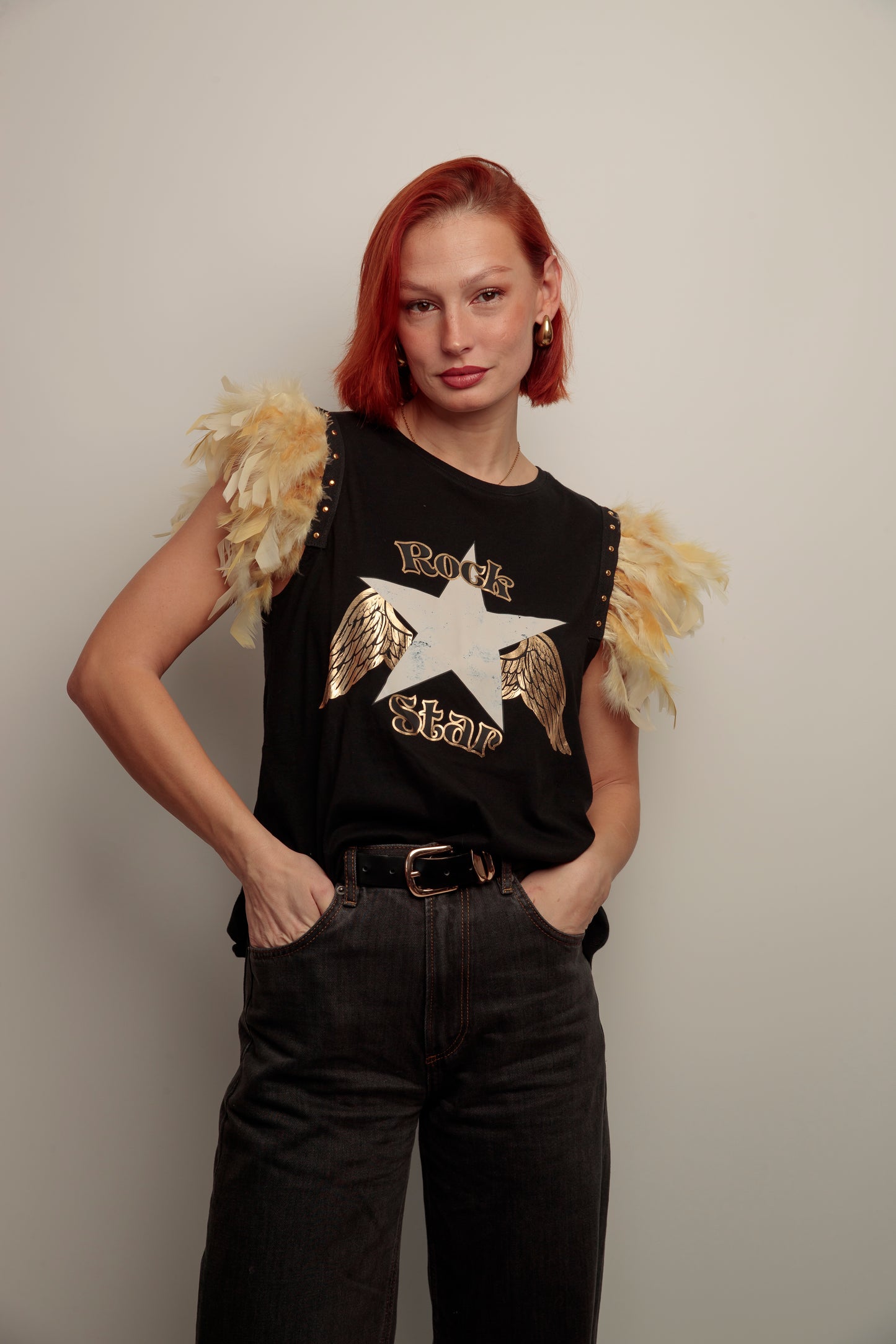 Camiseta Plumas Rock Star