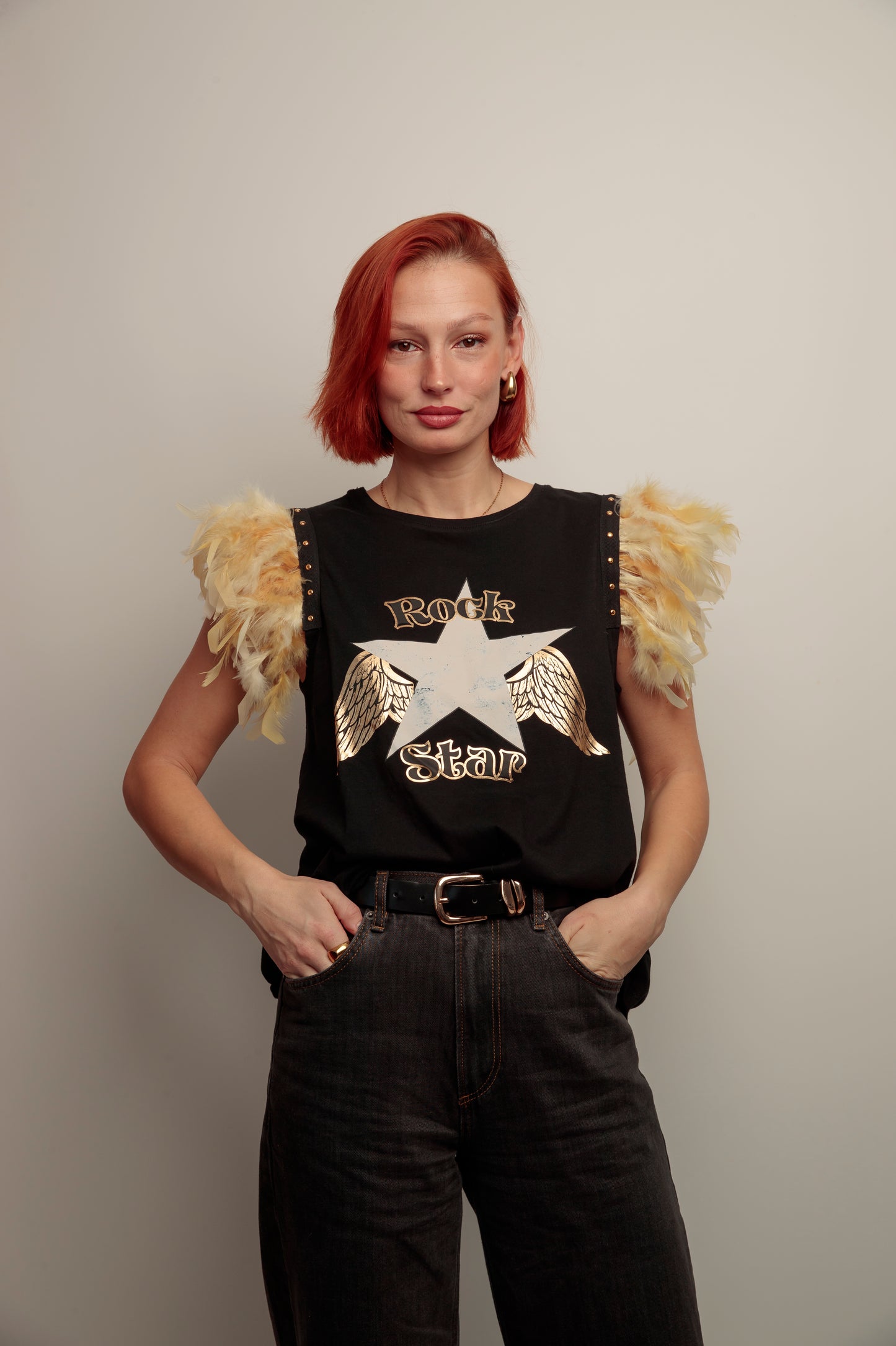 Camiseta Plumas Rock Star