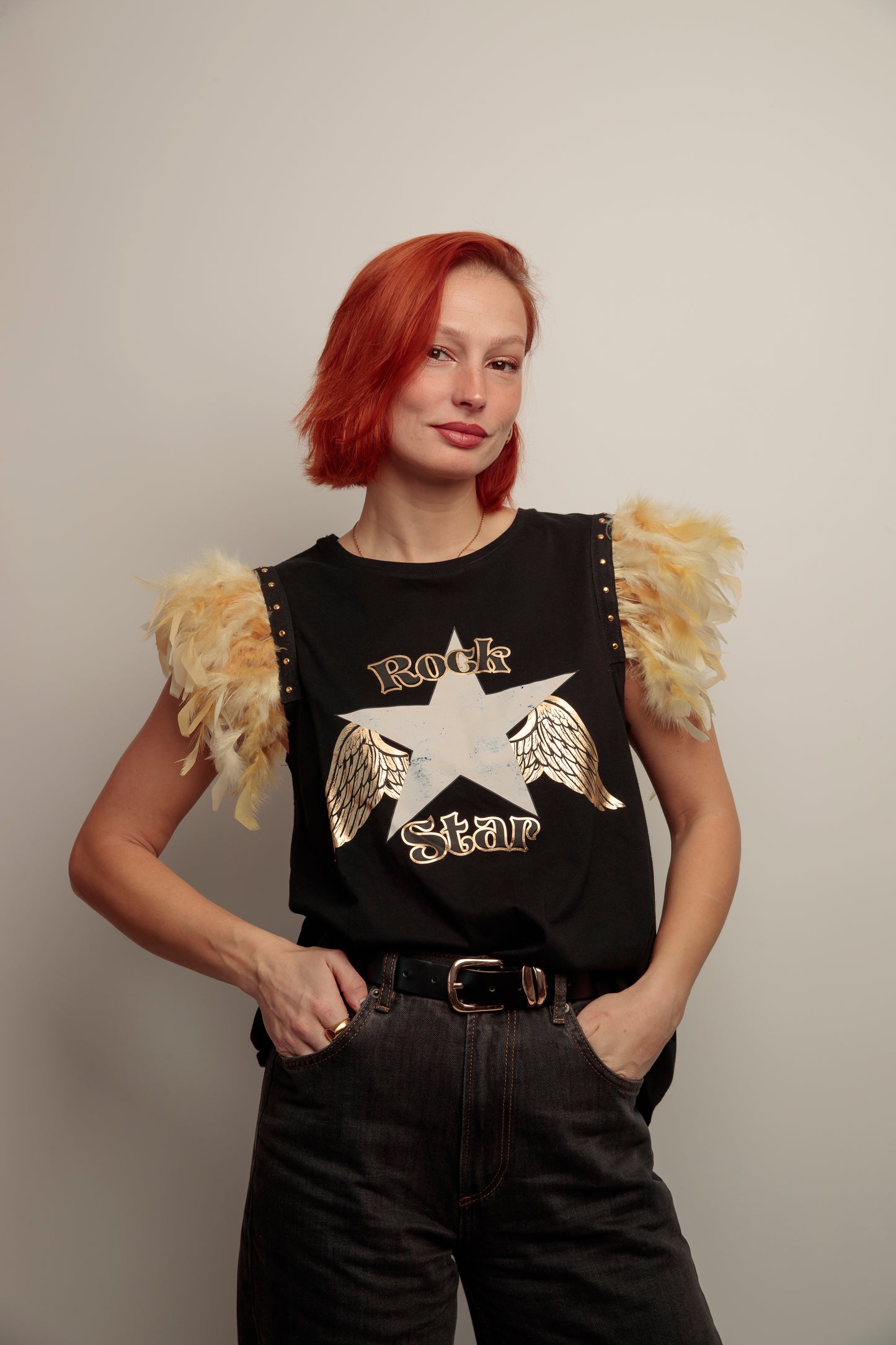 Camiseta Plumas Rock Star