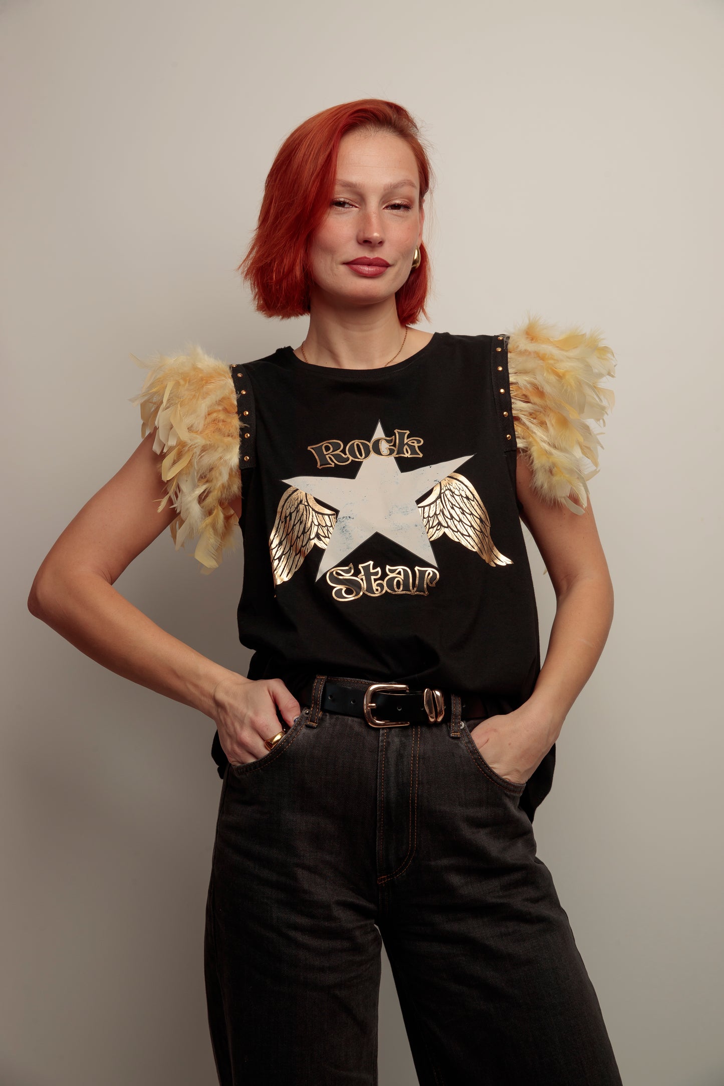 Camiseta Plumas Rock Star