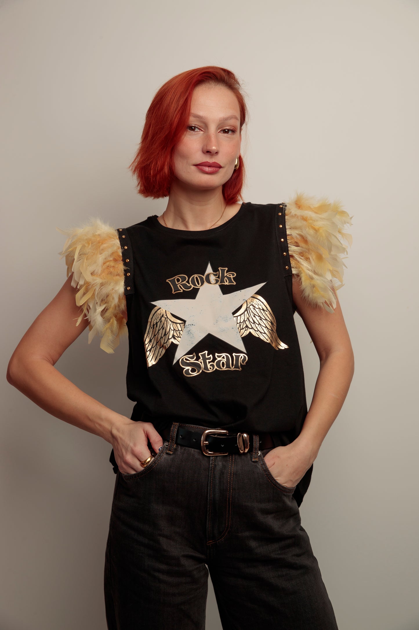 Camiseta Plumas Rock Star