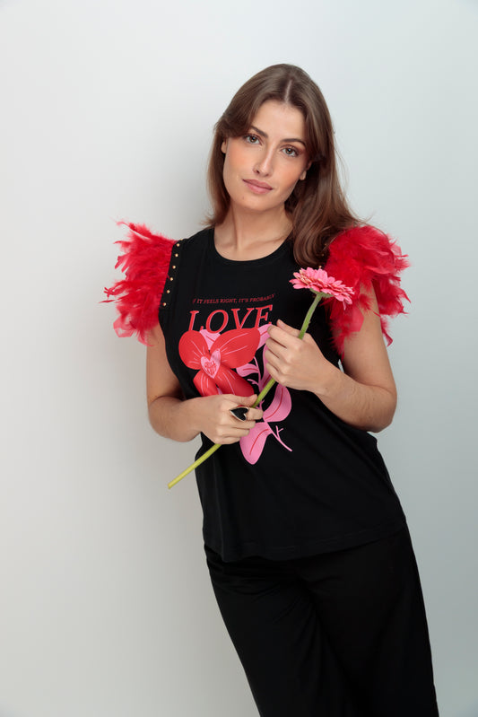 Camiseta Plumas Tachas Flor Love