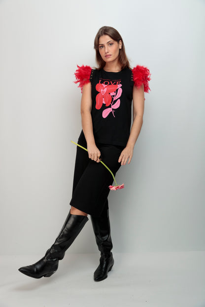 Camiseta Plumas Tachas Flor Love