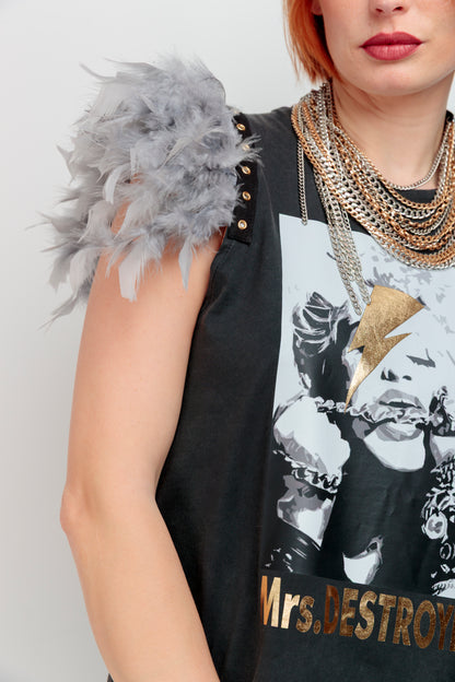 Camiseta Plumas Tachas Destroyer
