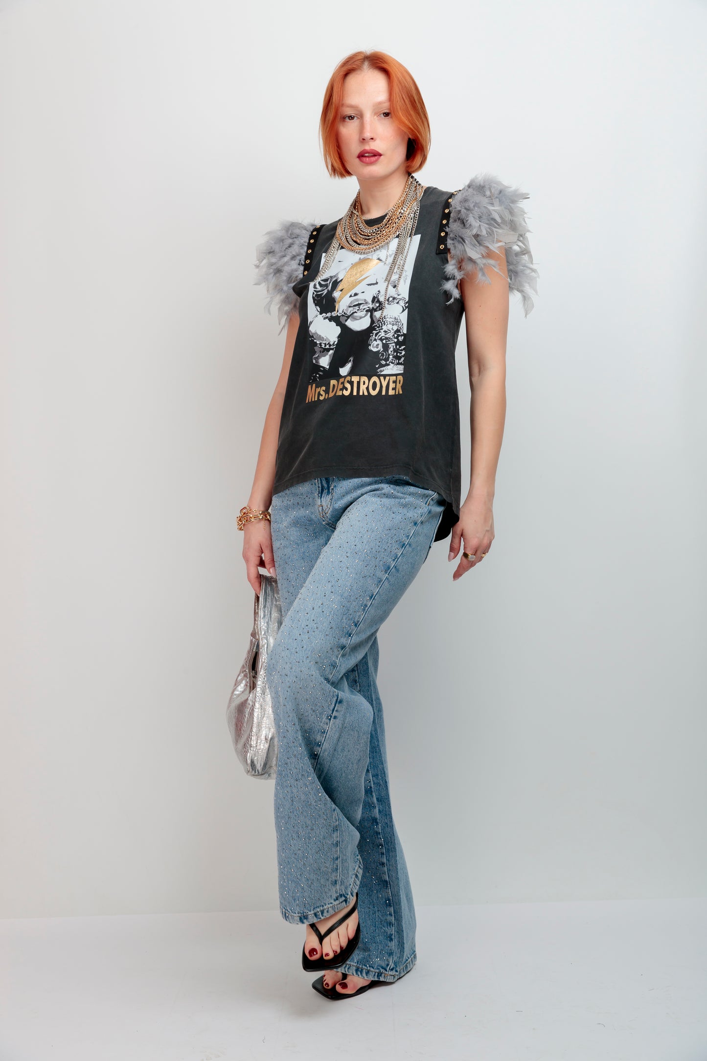 Camiseta Plumas Tachas Destroyer
