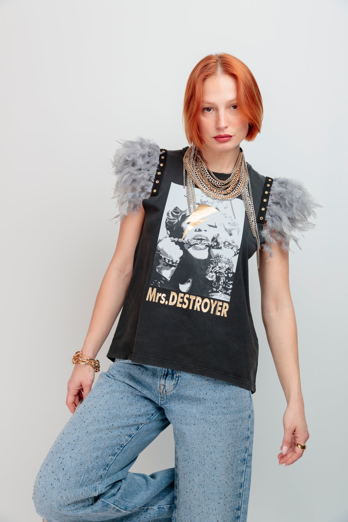 Camiseta Plumas Tachas Destroyer