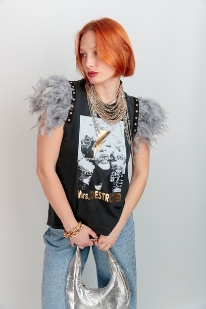 Camiseta Plumas Tachas Destroyer