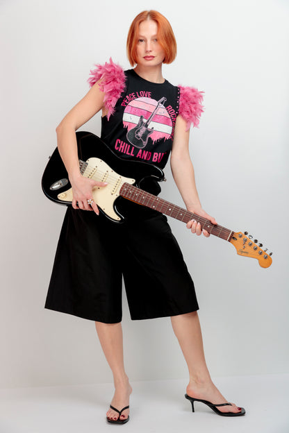 Camiseta Plumas Tachas Guitarra Peace