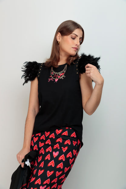 Camiseta Plumas Tachas Collares