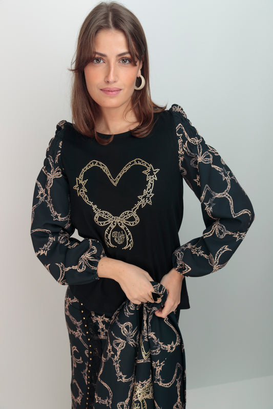 Camiseta Reina Corazón Lazo Strass